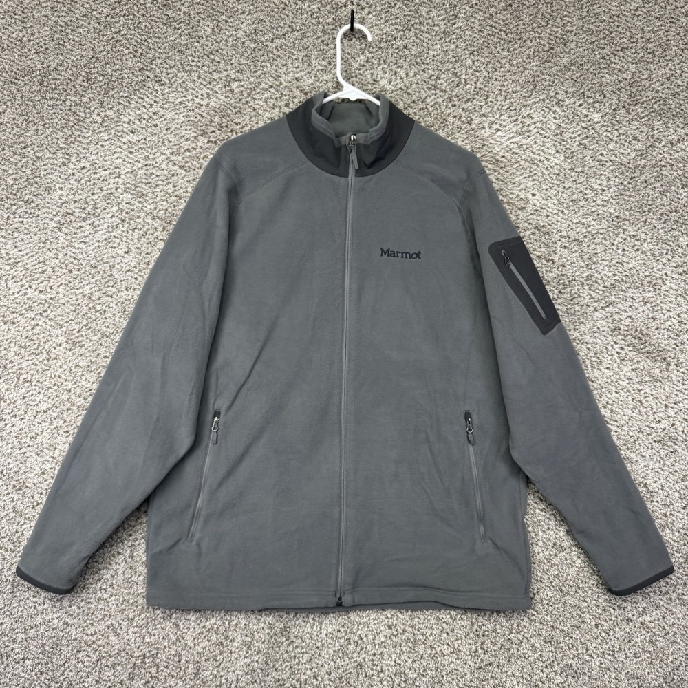Marmot Polartec Fleece Jacket Men's XL Gray Full Zip Outdoor Adventure Hiking